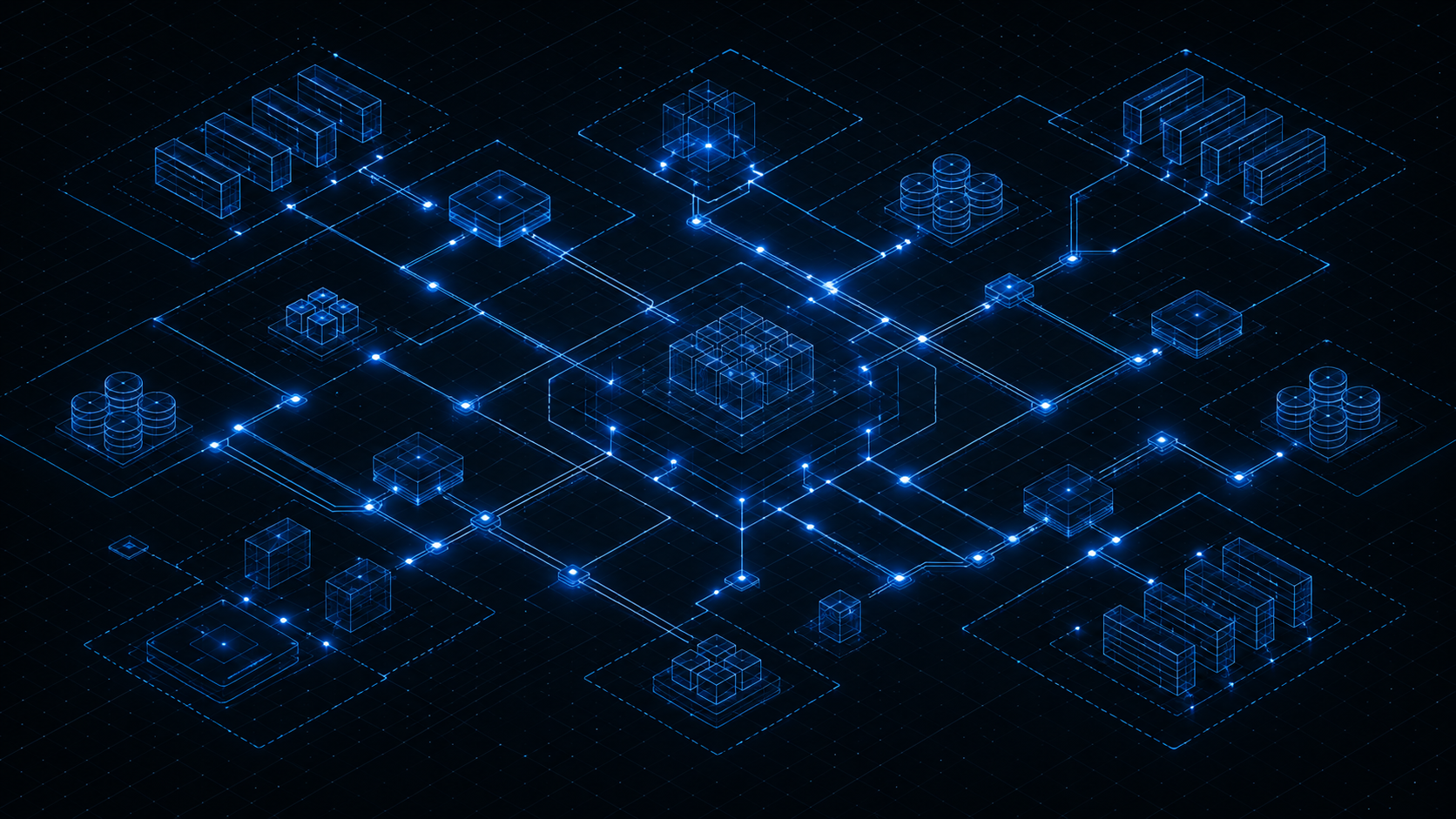 Enterprise systems integration architecture diagram showing modular component connections